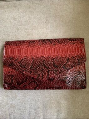 Red Snake-Print Envelope Clutch